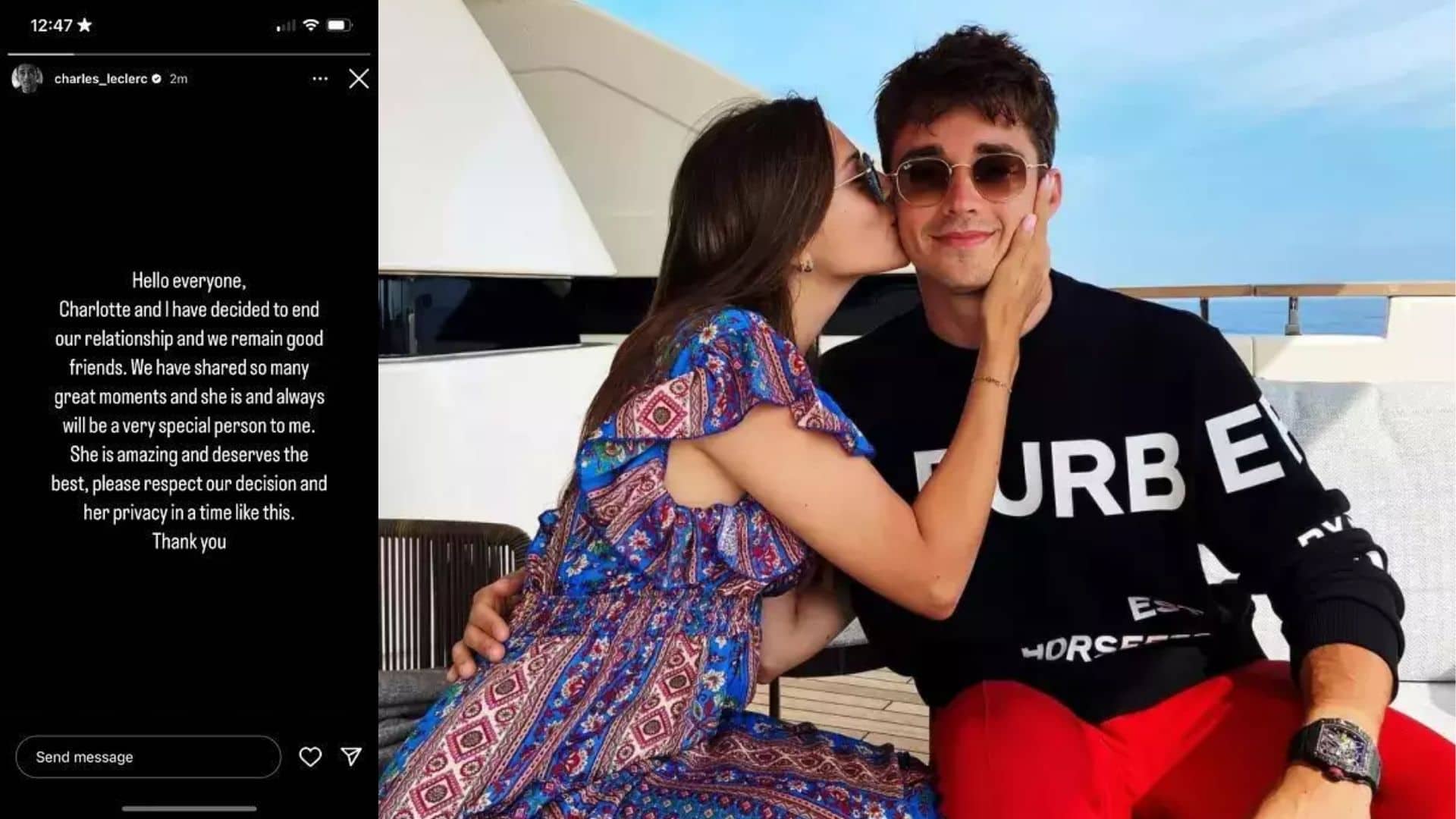 Charles Leclerc and Charlotte Sine, breakup