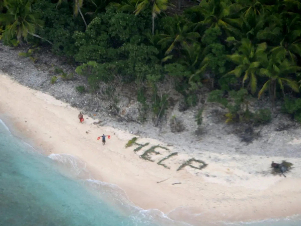 Men Trapped on Island Spell 'HELP' with Palm Fronds